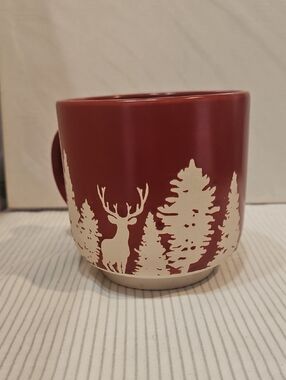 Rustic Red Deer Forest Ceramic Mug - Red